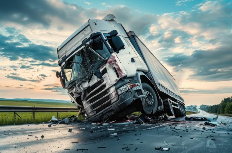 truck accident stock photo --ar 2:1 --style raw Job ID: f1f881ce-b4ff-43d6-8d3c-080acd61d7df